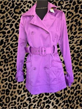 Kenar Purple Double-Breasted Trench Coat with Belt